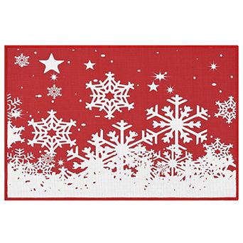 Christmas Snowflake Star Print Area Rug Machine Washable Non‑Slip Stain Resistant Entryway Floor Mat