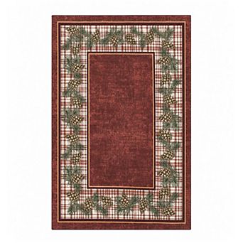 Pinecone Border Christmas Area Rug Low Pile Machine Washable Carpet for Living Room Office