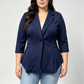 Women's Plus Size Blazer Notched Lapel One-Button 3/4 Sleeve Tailored Jacket for Office or Casual