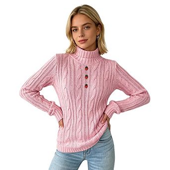 Women's Minimalist Crew Neck Knit Pullover With Strawberry Shaped Buttons