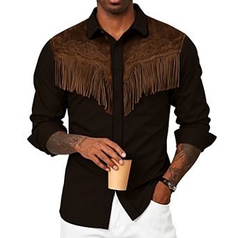 Men's Block Fringe Long Sleeve Casual Shirt