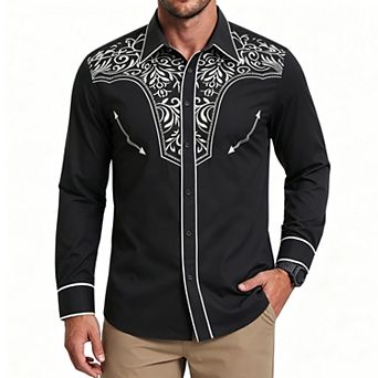 Men's Long Sleeve Embroidered Casual Button Shirt