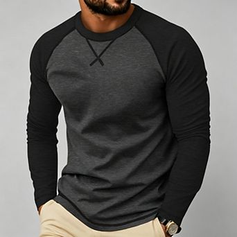 Men's Long-Sleeve T-Shirt Vintage Color-Block Raglan Stretch Base Layer