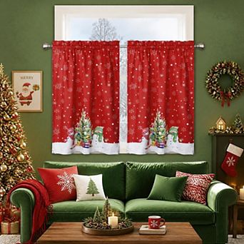 Christmas Kitchen Cafe Curtain Snowman Window Treatment Rod Pocket for Winter Holiday Decor