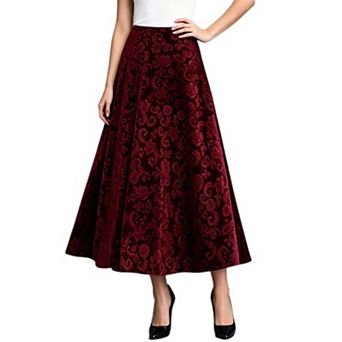 Women's High Waisted Floral Embossed Maxi Skirt Flared A Line Long Swing Casual Skirt