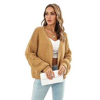 Women’s Puff Balloon Sleeve Loose Knit Cardigan Stylish and Cozy Layered Outerwear
