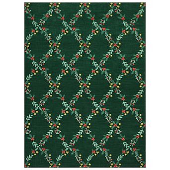 Christmas Lattice Machine Washable Area Rug Non-Slip Low-Pile Carpet for Bedroom Living Room Porch