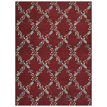 Christmas Lattice Machine Washable Area Rug Non-Slip Low-Pile Carpet for Bedroom Living Room Porch