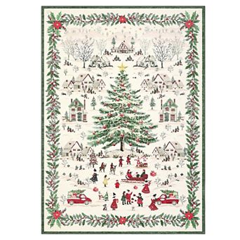 Christmas Village Tree Machine Washable Area Rug Non-Slip Low-Pile Carpet for Living Room Bedroom