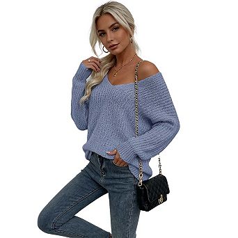 Women’s Oversized Chunky Knit Long Sleeve V-Neck Pullover Cozy Loose-Fit Sweater Top