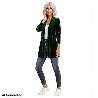 Women’s Dressy Velvet Lapel Cardigan,Christmas Open Front Long Sleeve Elegant Casual Outerwear Coat