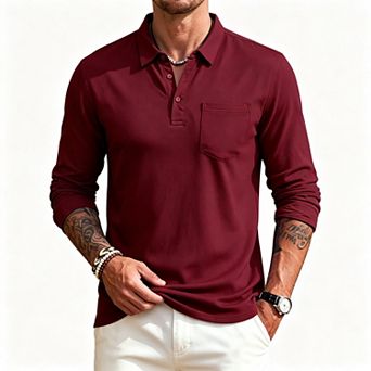 Men's Quick Dry Long Sleeve Polo Shirt Casual Collared Breathable Top