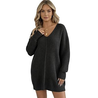 Women's Long Sleeved Knitted Dress Autumn Winter Casual Solid Color Slim Fit Dress