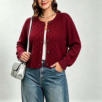 Women's Plus Size Cardigan Sweater Button Down Long Sleeve v Neck Fall Cable Knit Casual Loose Coat