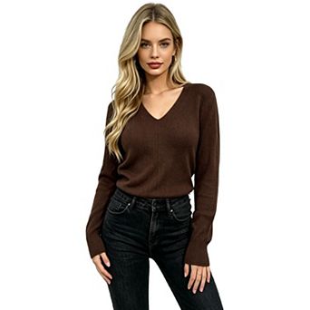 Womens Lightweight Sweaters Tops V Neck Long Sleeve Knit Basic Classic Pullover Sweater