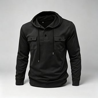 Men's Casual Pullover Hoodie Sweatshirt with Zipper Pocket, Cotton Blend Long Sleeve