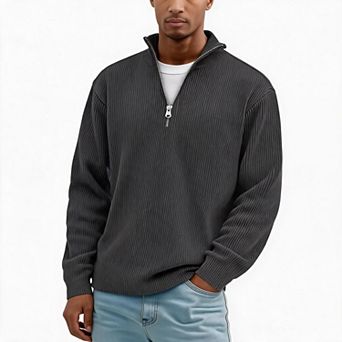 Men Half Zip Pullover Stand Collar Vertical Stripe Casual Sweatshirt For Fall Winter Daily Wear