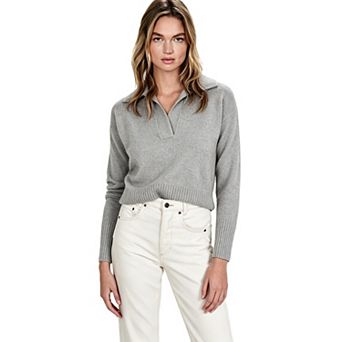 Women V Neck Knit Sweaters Collared Long Sleeve Lightweight Cropped Pullover Tops