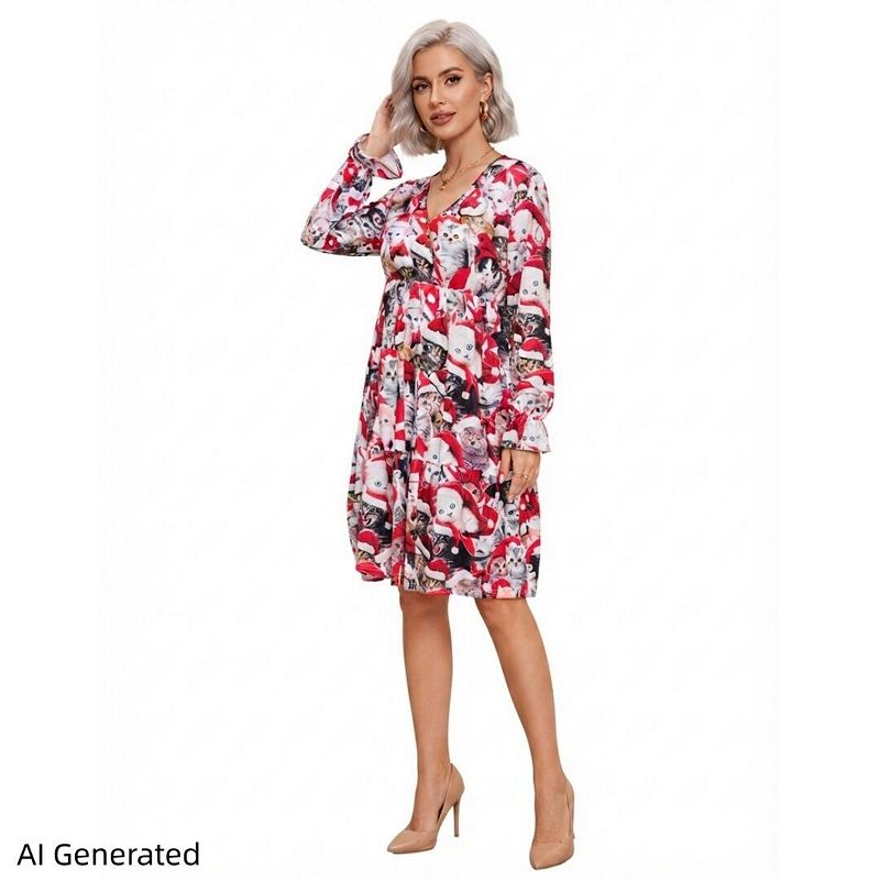 Women's Plus Size Printed Ugly Christmas Dress, Festive Holiday Outfit For Xmas Party