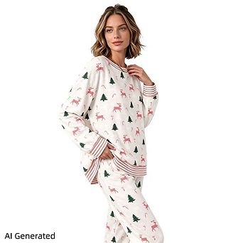 Women’S 2 pc Christmas Pajama Set, Long‑Sleeve Top With Trousers, Cute Casual Holiday Loungewear