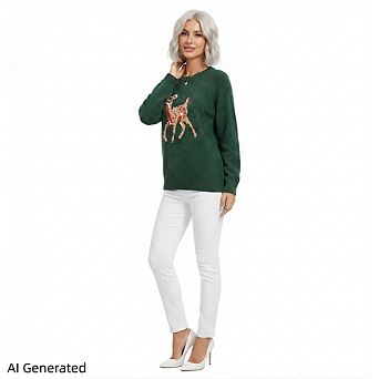 Women’s Funny Reindeer Ugly Christmas Sweater, Casual Soft Knit Merry Xmas Pullover Tops