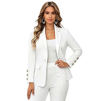 Women’s Business Casual Long Sleeve Blazer with Pockets Classic Lapel Versatile Patch Pockets