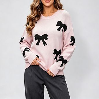 Women's Fall Long Sleeves Cute Bow Sweater Loose Knit Sweater