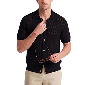 Mens Short Sleeve Button Down Shirts Summer Cardigan Sweaters Crochet Knit Lightweight Suits
