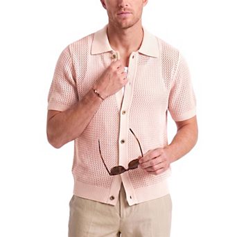 Mens Short Sleeve Button Down Shirts Summer Cardigan Sweaters Crochet Knit Lightweight Suits