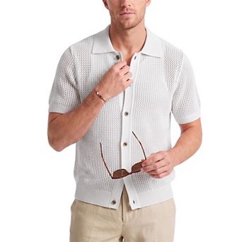 Mens Short Sleeve Button Down Shirts Summer Cardigan Sweaters Crochet Knit Lightweight Suits