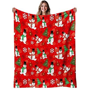 Christmas Holiday Blanket, Mini Snowman Festive Pattern Cozy Flannel Home Blanket
