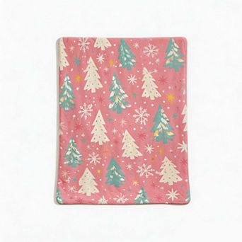 Christmas Holiday Blanket, Minimal Pine Tree Snow Star Simple Winter Print Flannel Blanket