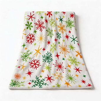Christmas Holiday Blanket, Firework Snowflake Star Burst Winter Celebration Flannel Blanket