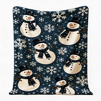 Christmas Holiday Blanket, Snowman Snowflake Repeat Festive Pattern Sofa Blanket