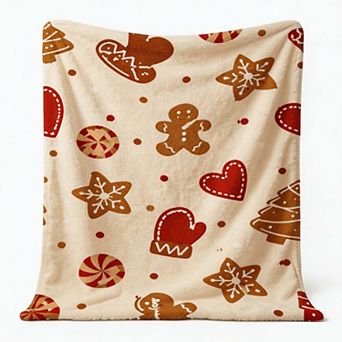 Christmas Holiday Blanket, Gingerbread Cookie Mitten Heart Sweet Baking Xmas Blanket
