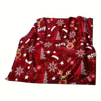 Christmas Holiday Blanket, Reindeer Santa Hat Snowflake Sparkle Festive Winter Blanket