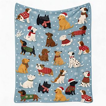 Christmas Holiday Blanket, Santa Hat Puppy Dog Breed Cute Pet Christmas Flannel Blanket