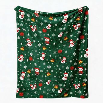 Christmas Holiday Blanket, Tiny Santa Figure Snowflake Mini Character Winter Print Blanket