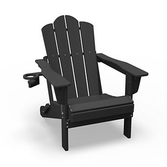 HDPE 3-Position Adjustable Backrest Folding Adirondack Chair With Cup Holder