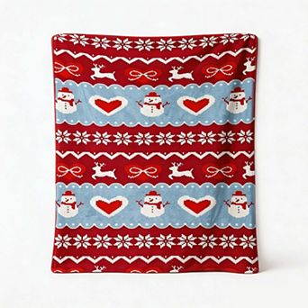 Christmas Holiday Blanket, Fair Isle Heart Reindeer Knit‑Look Festive Striped Blanket