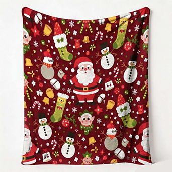 Christmas Holiday Blanket, Santa Elf Snowman Boot Festive Character Holiday Blanket