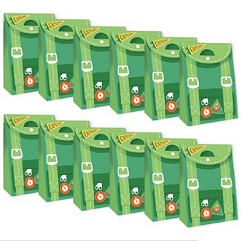Camping Favor Boxes, Explorer Backpack-Shaped Boxes, Happy Camper Party Goodie Gift Bags - Set of 12
