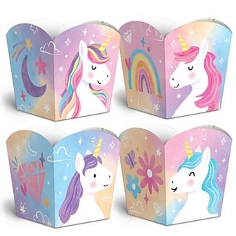 Unicorn Treat Boxes, Small Rainbow Birthday Party Favor Holders, Disposable Paper Containers - 12 ct