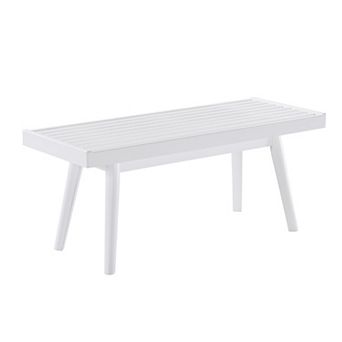Larwich Solid Wood Slatted Bench, 41.3" Long, White Farmhouse Entryway Bench