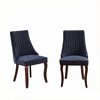 Set of 2 Dining Chairs, Rayon Flocking Upholstered with Curved Solid Wood Legs, High Back Comfy