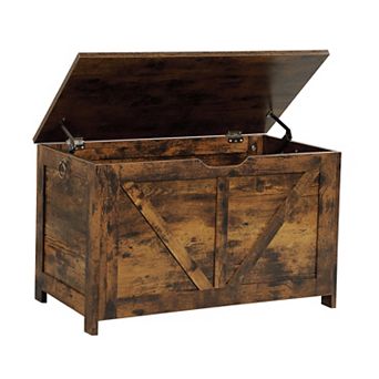 Rustic Brown Storage Bench, Retro Toy Box Organizer with 2 Hinges, 29.5"L Storage Chest