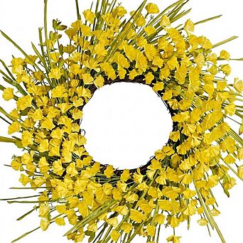 Spring Front Door Wreath, Yellow Floral Farmhouse Home Decor