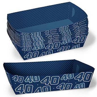 40th Birthday Paper Food Trays, Disposable Food Boats, Navy Blue Double-Sided Meal Holders - 12 ct