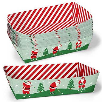 Golfing Santa Paper Food Trays, Disposable Food Boats Golf Christmas, Double-Sided Holders - 12 ct