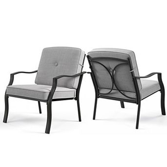 2 pc Patio Metal Lounge Chairs with Seat and Back Cushions
